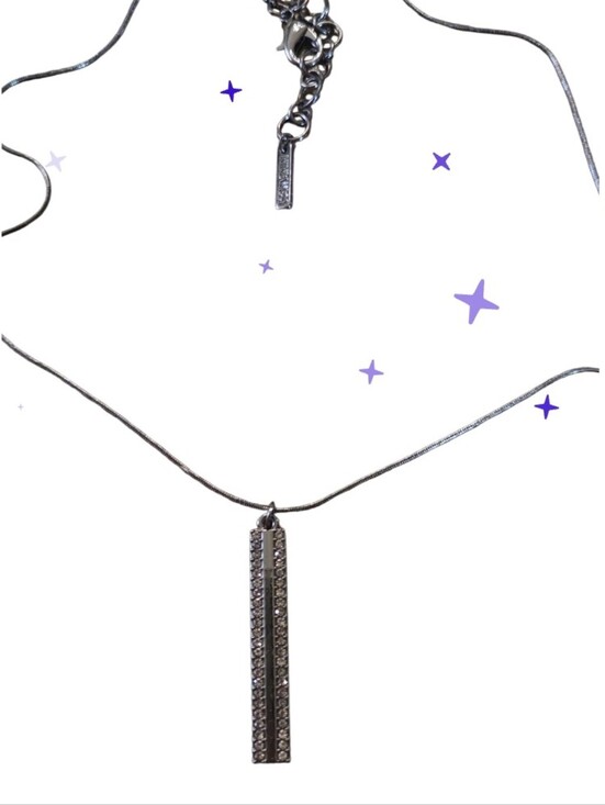Nine West Jewelry - Unisex Nine West Hrey Silver-Tone Vertical Bar Pendant Necklace with Crystals